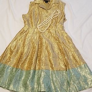 Duro Olowu Gold  and Turquoise Sleeveless Dress